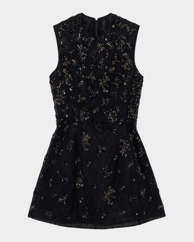 Evelina Crystal-Embellished Lace Mini Dress